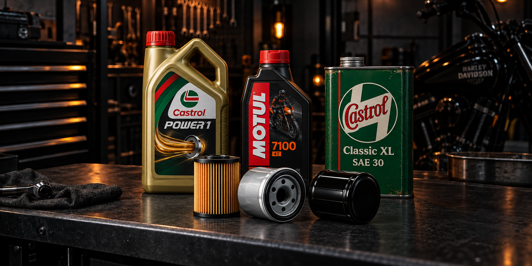 Castrol Power1, Motul 7100 og Castrol Classic XL olie med ubrandede oliefiltre